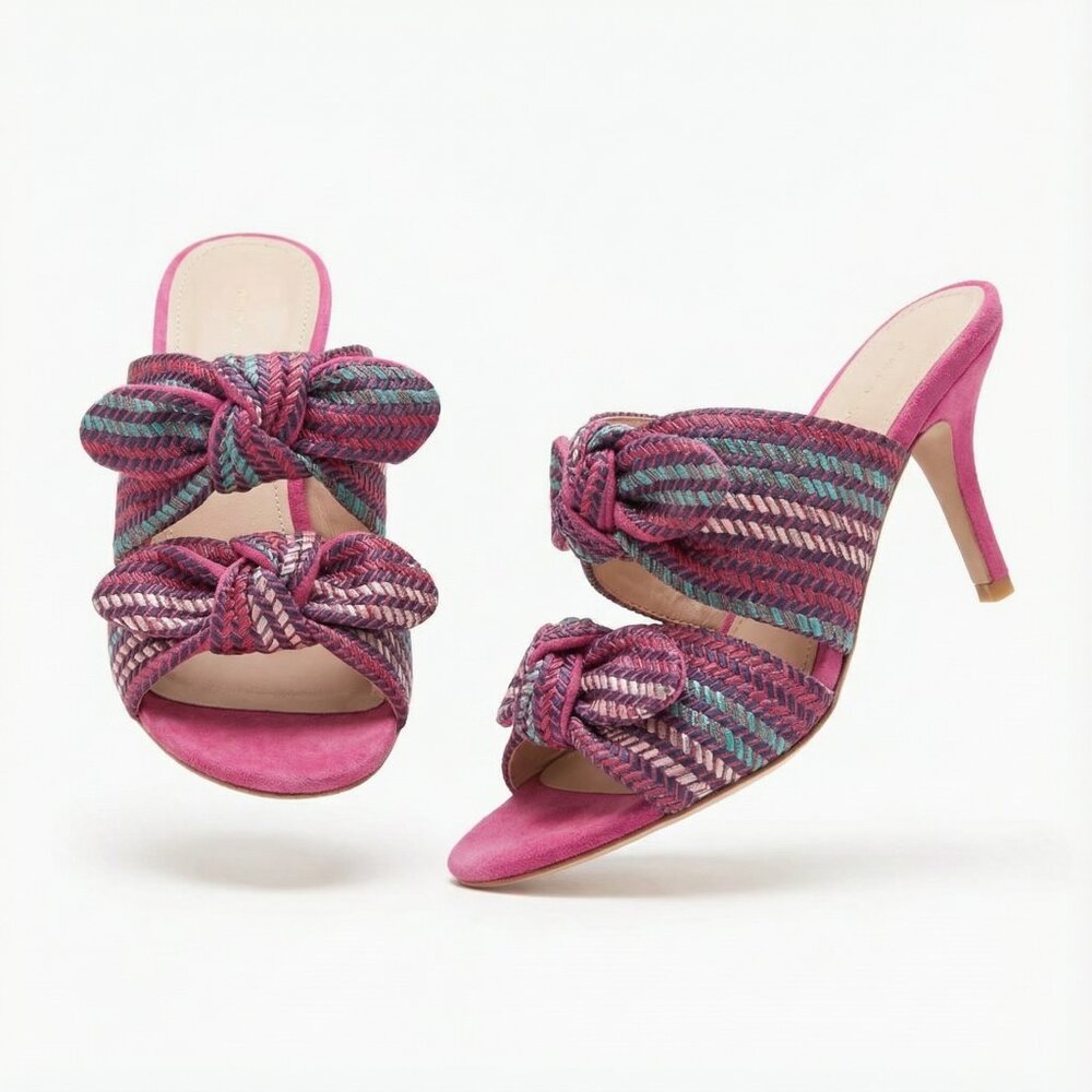 Charles David Corona Bow Heels Multi Color Pink Suede 7M